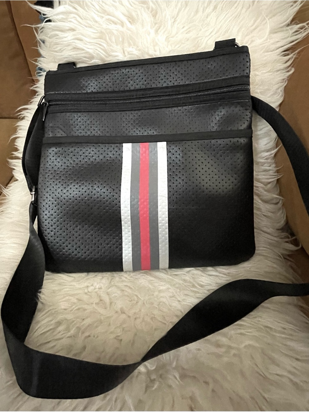 Haute Shore Peyton Crossbody Handbag Black Neoprene Perforated